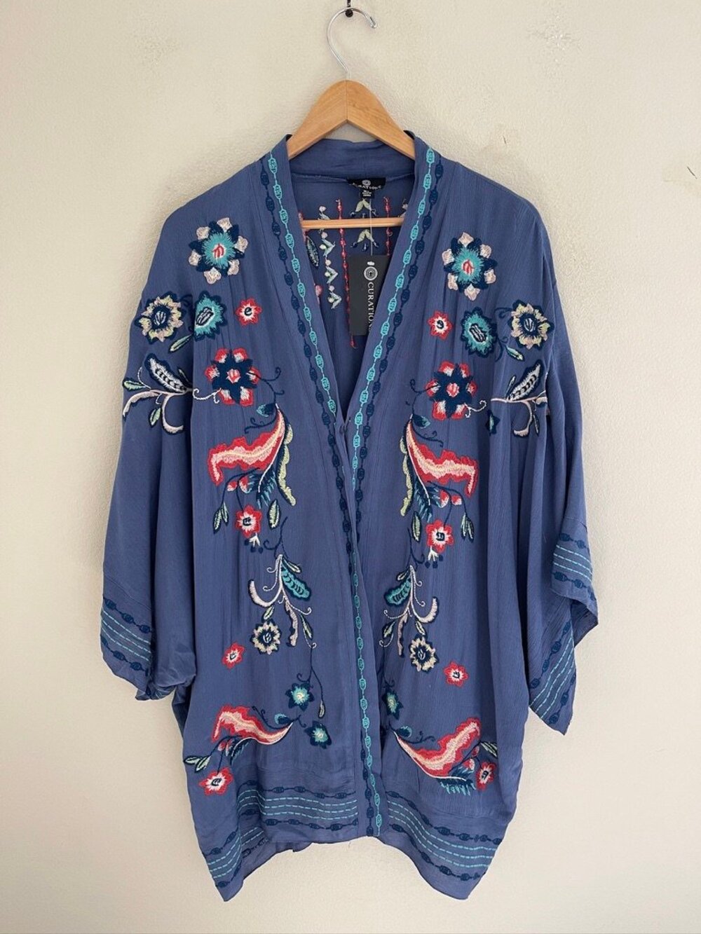 CURATIONS Dark Blue Embroidered Kimono is New with Tags! M/L: One Size Fits Most
